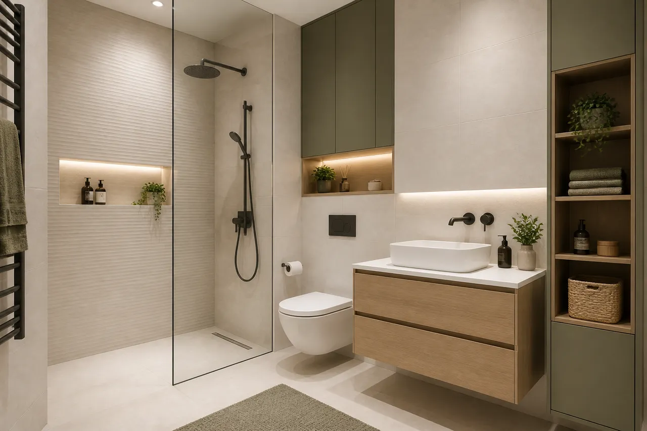amenajare modernă pentru baie mică de apartament