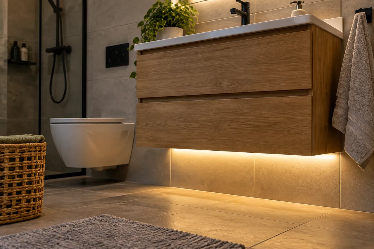 bandă LED impermeabilă în baie montată în profil de aluminiu