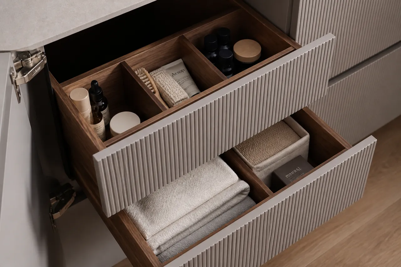 feronerie premium și organizare interioară pentru mobilier de baie