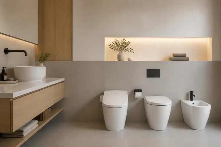 Funcția bidet în baie între WC modern și bideu separat