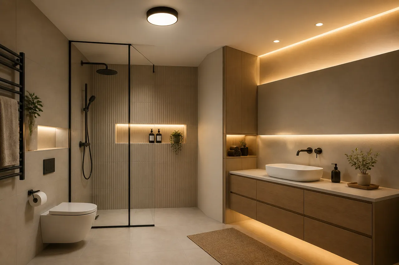 iluminat general și iluminarea oglinzii în baie pentru machiaj și bărbierit