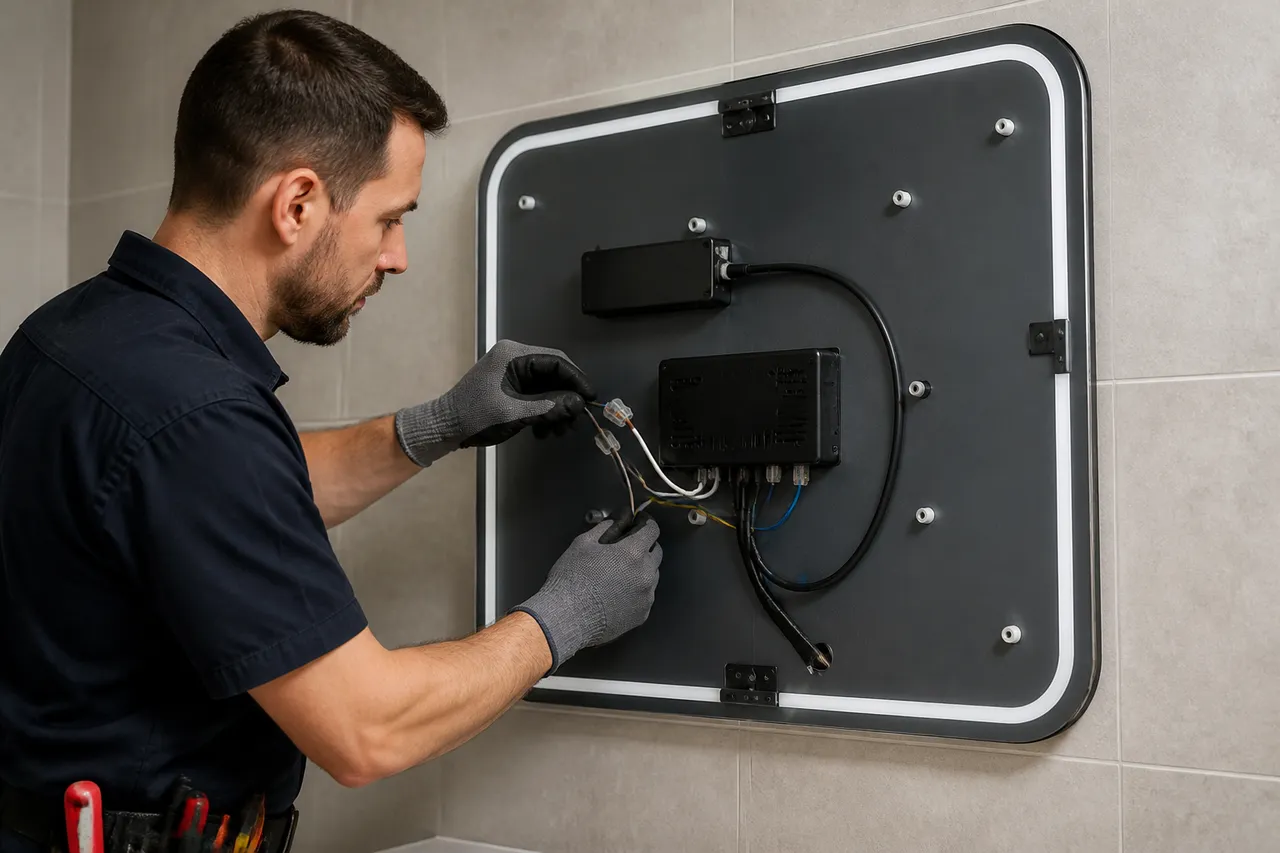 instalare electrică oglindă cu dezaburire