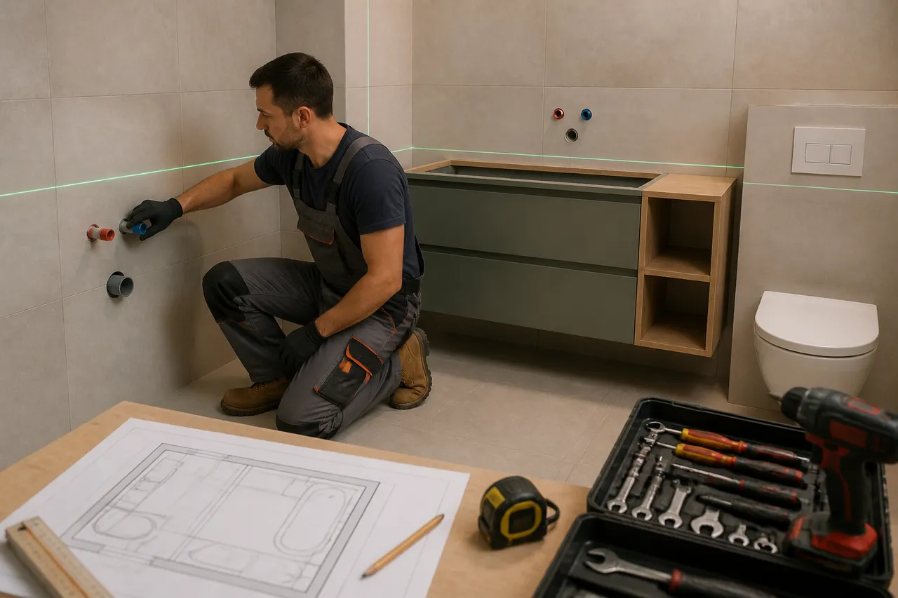 lucrări pentru renovarea băii și compartimentarea apartamentului
