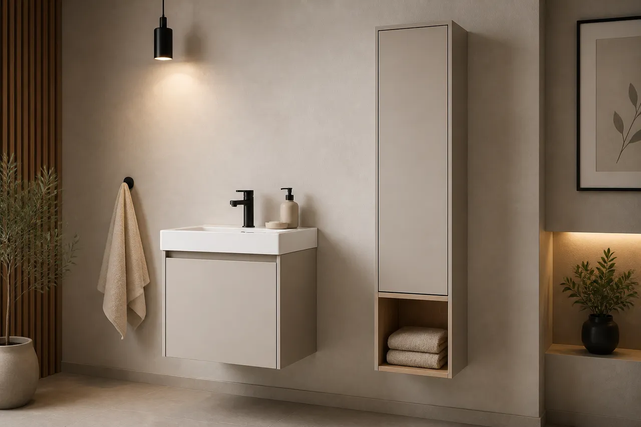 mobilier cu adâncime redusă pentru prosoape în baie îngustă
