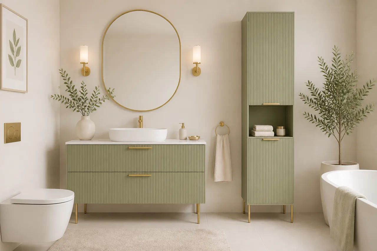 mobilier de baie cu picioare aurii fără încărcare vizuală