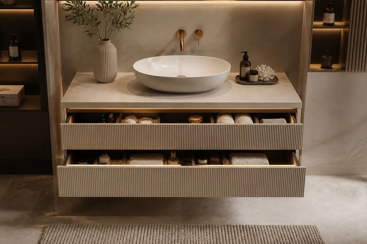 mobilier de baie de lux cu depozitare practică și design modern