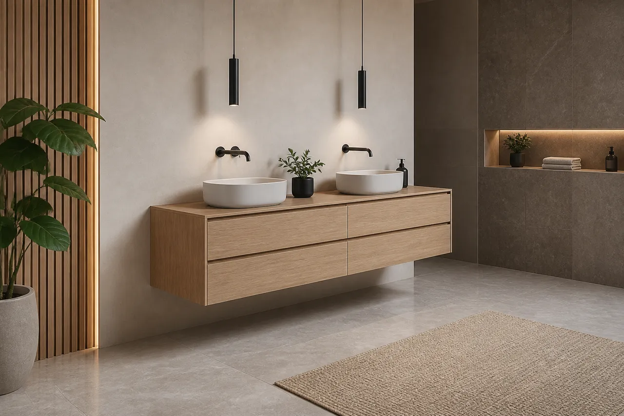 mobilier suspendat baie 120 cm cu lavoar dublu