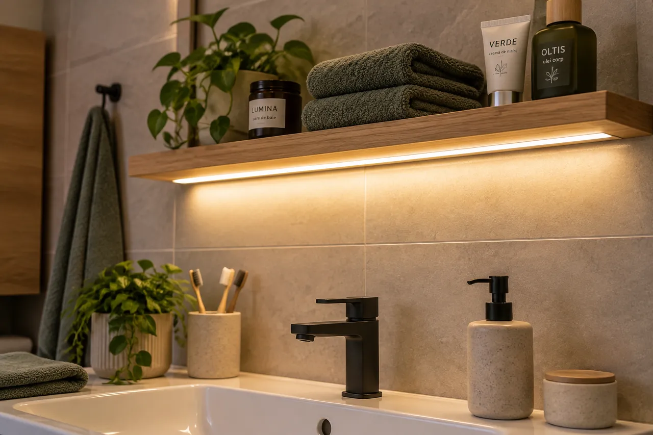 profil aluminiu pentru bandă LED în mobilier de baie