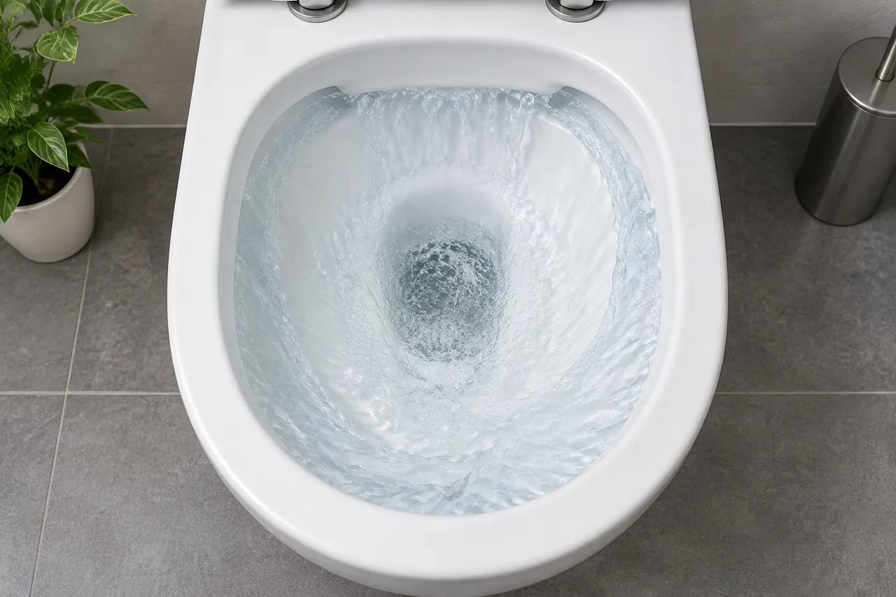 distribuția apei într-un vas WC fără ramă