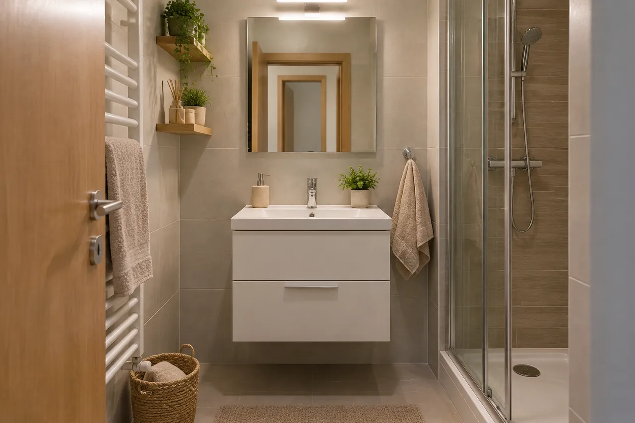 mobilier baie 60 cm cu lavoar compact și depozitare