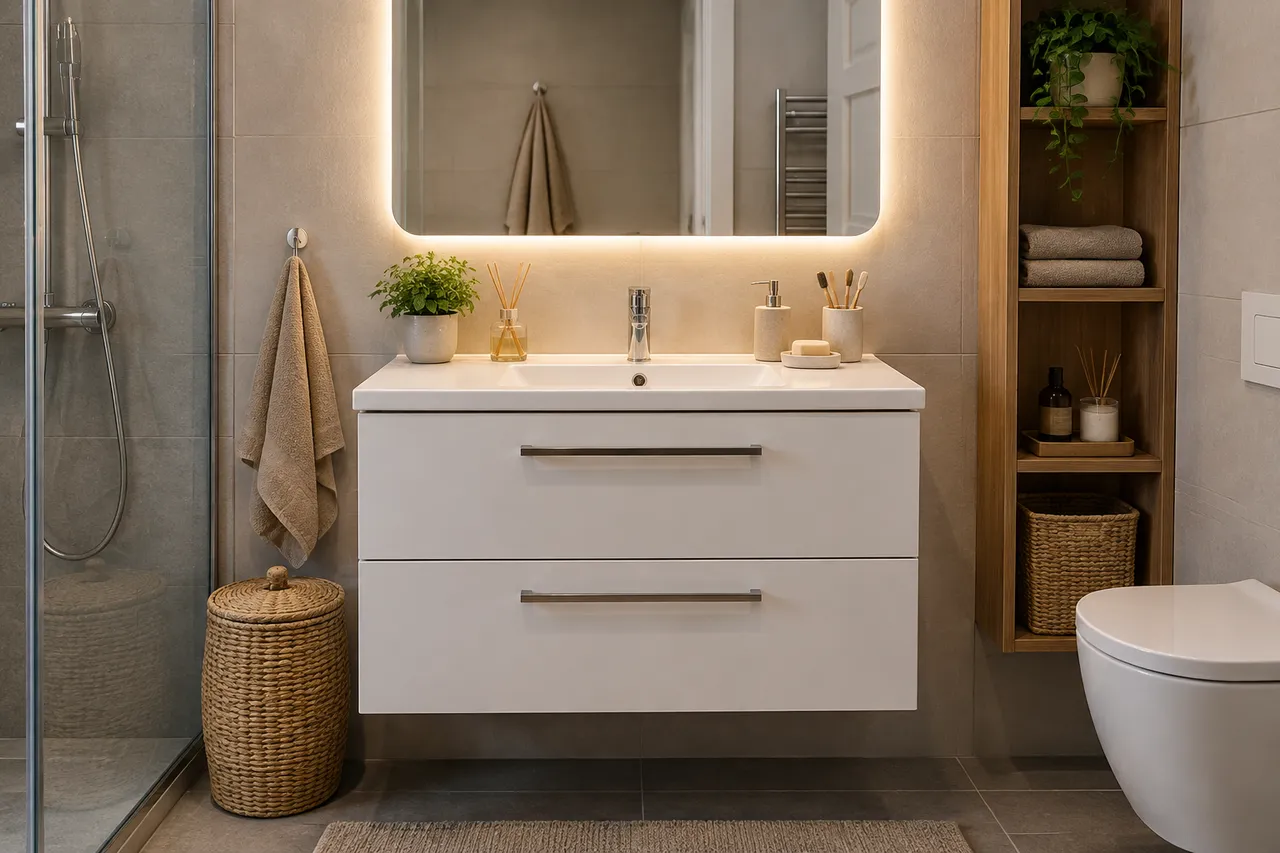 mobilier baie 80 cm cu depozitare în sertare