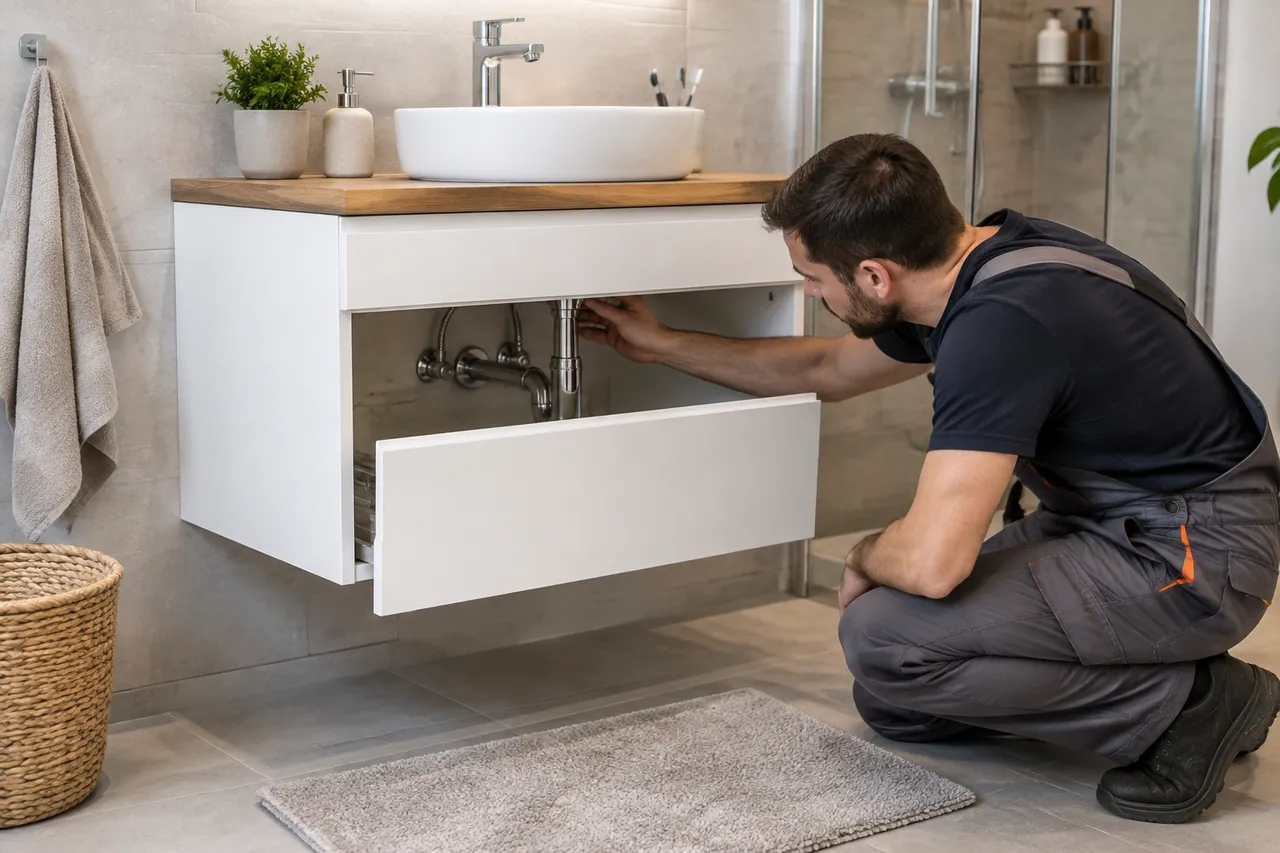 montaj mobilier baie cu protecție împotriva infiltrațiilor