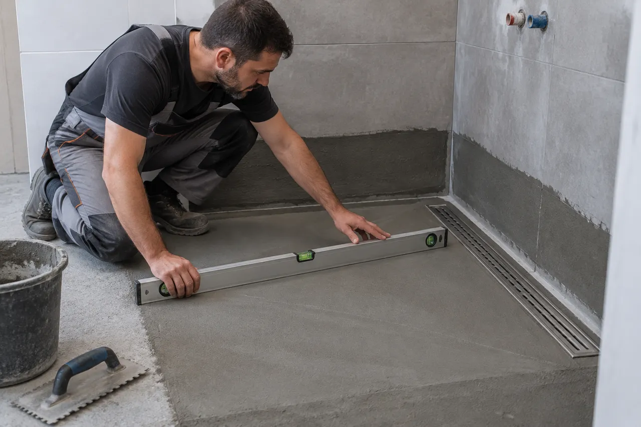 pantă pardoseală duș walk-in către rigolă