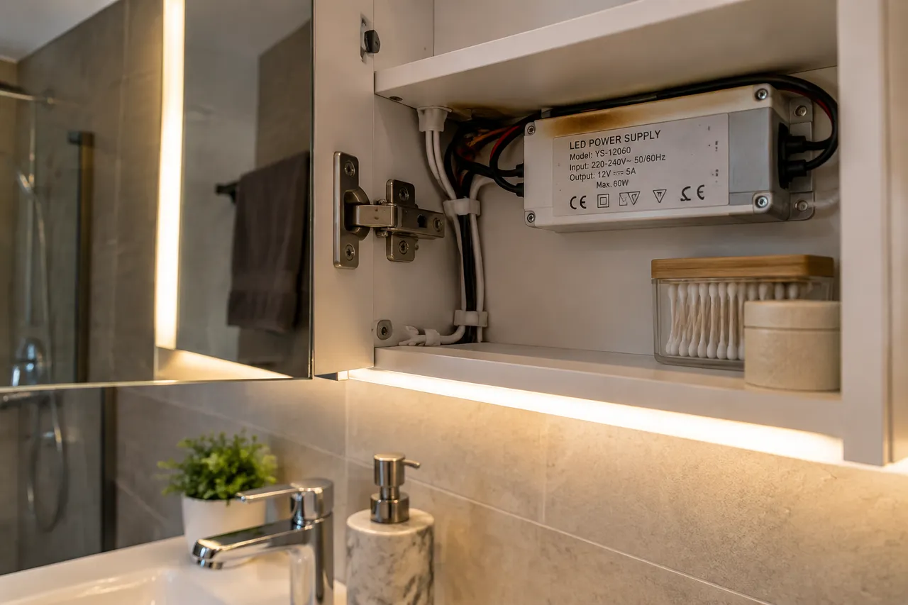 transformator LED defect montat greșit în baie
