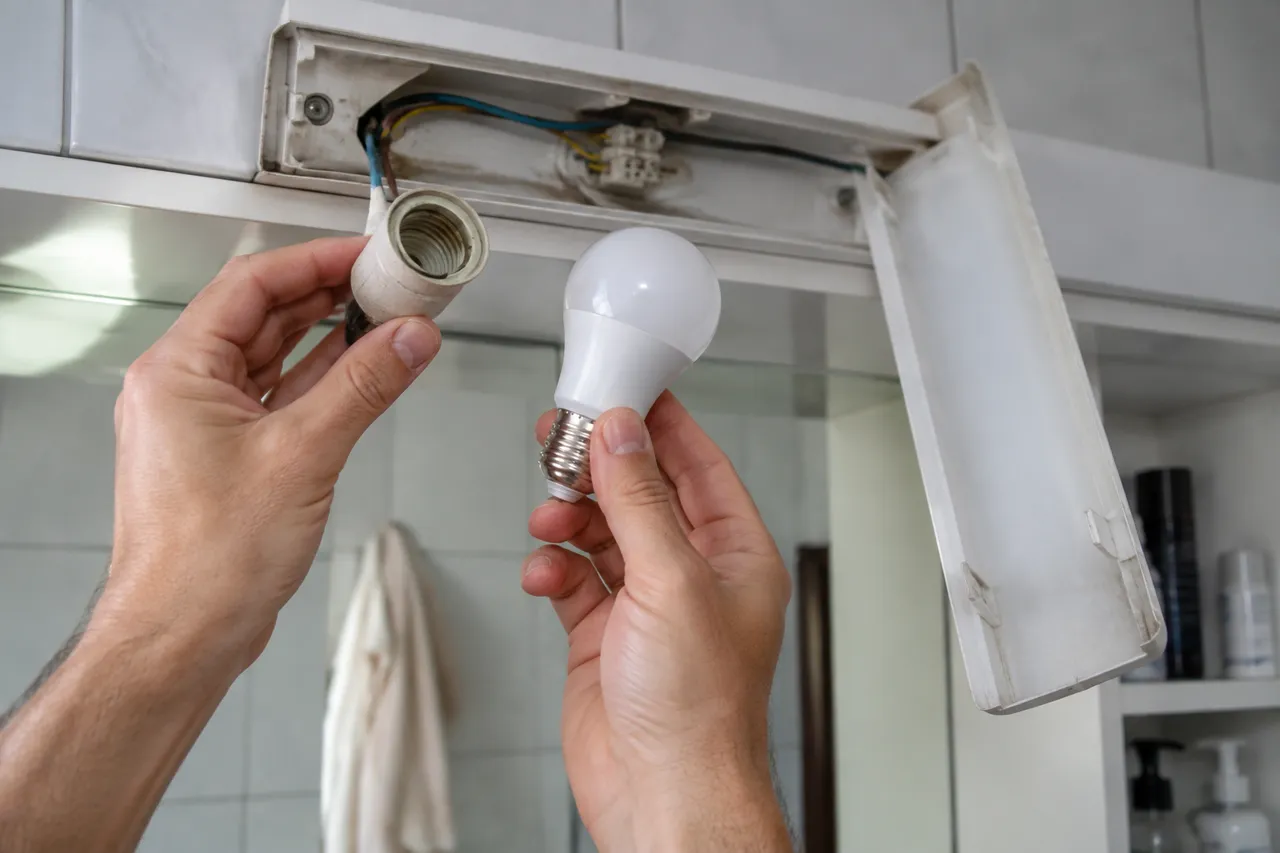 verificare soclu bec LED într-un corp vechi de baie